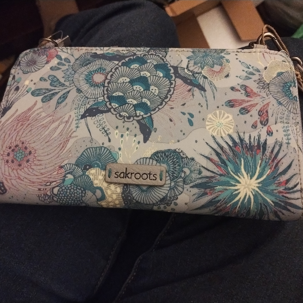 Sakroots Blue and Pink Clutch with Tropical Print